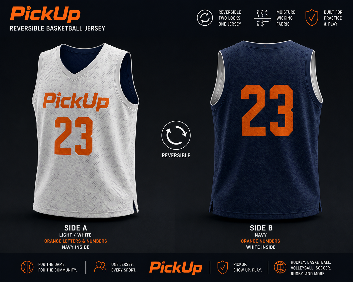 PickUp reversible basketball jersey in light grey and navy